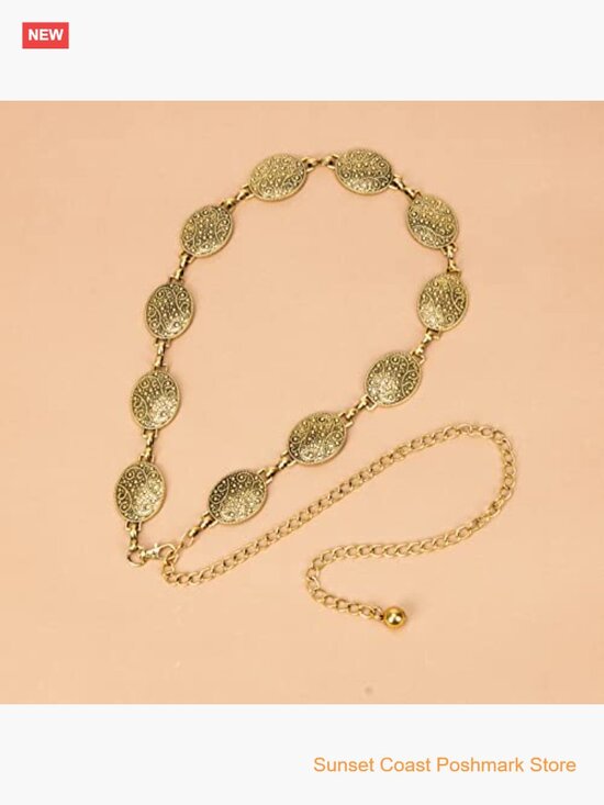 Metal Waist Chain Belt Retro Turquoise Stone Punk Western Concho main image 6